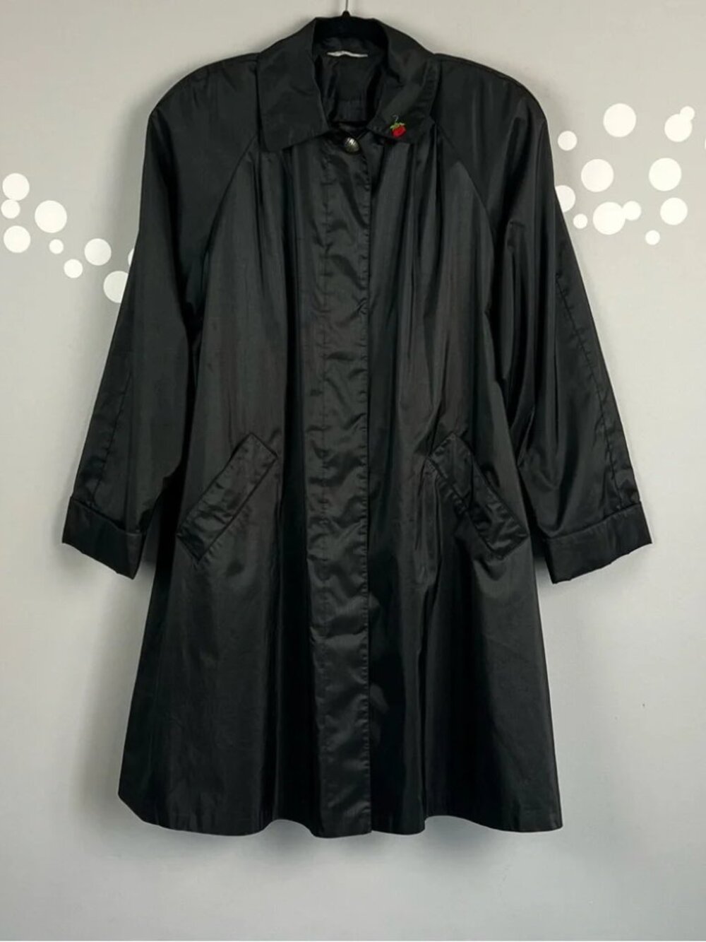 Vinatge British Mist Black Swing Coat 9/10 A-Line Raincoat Hidden Button Jacket